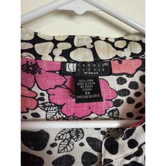 Vintage Linen Top Plus Size 3X Floral Bright Pink Button Up Shirt‎ Carole Little - Picture 7 of 7